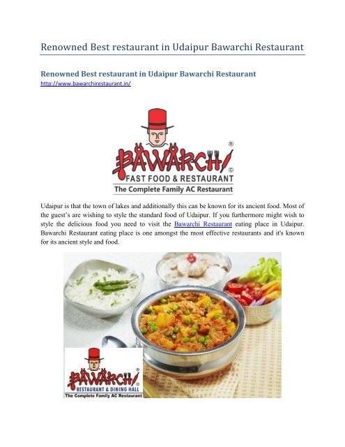 Renowed Best restaurant in Udaipur Bawarchi Restaurant