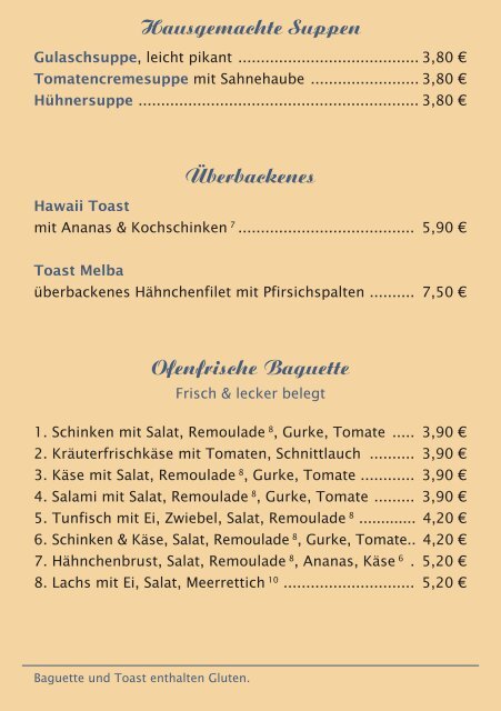 Die Speisekarte vom Café "Die Kaffeemühle" - das gemütliche Café in Bünde