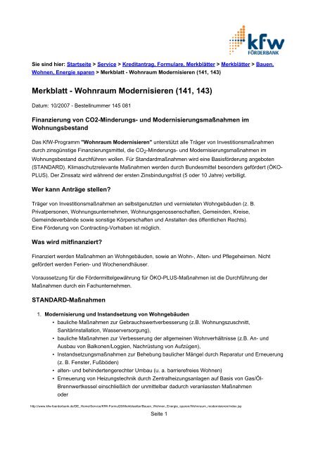 Merkblatt - Wohnraum Modernisieren (141, 143)