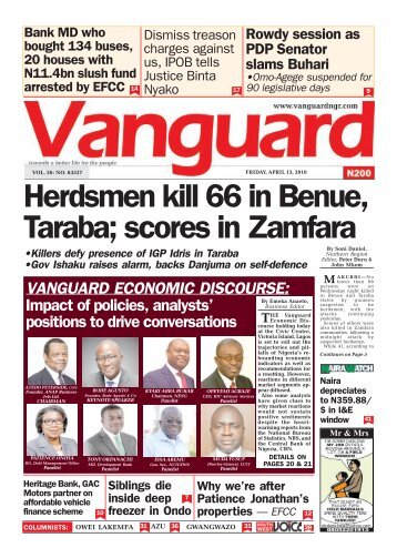 13042018 - Herdsmen kill 66 in Benue, Taraba; scores in Zamfara