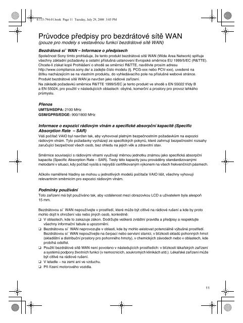 Sony VGN-CS11SR - VGN-CS11SR Documents de garantie Tch&egrave;que