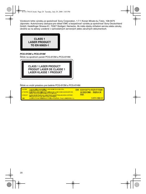 Sony VGN-CS11SR - VGN-CS11SR Documents de garantie Tch&egrave;que