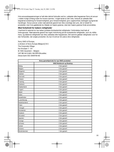 Sony VGN-CS11SR - VGN-CS11SR Documents de garantie Finlandais