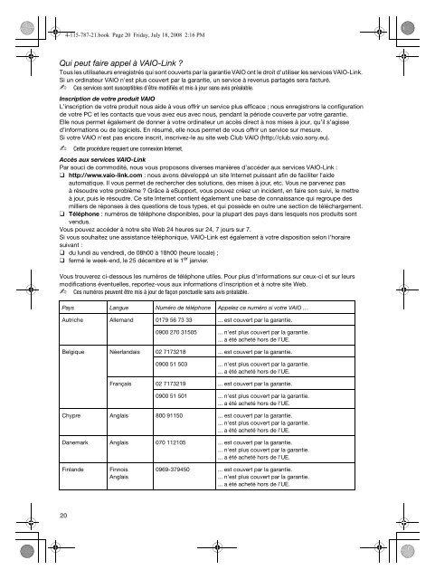 Sony VGN-CS11SR - VGN-CS11SR Documents de garantie Fran&ccedil;ais