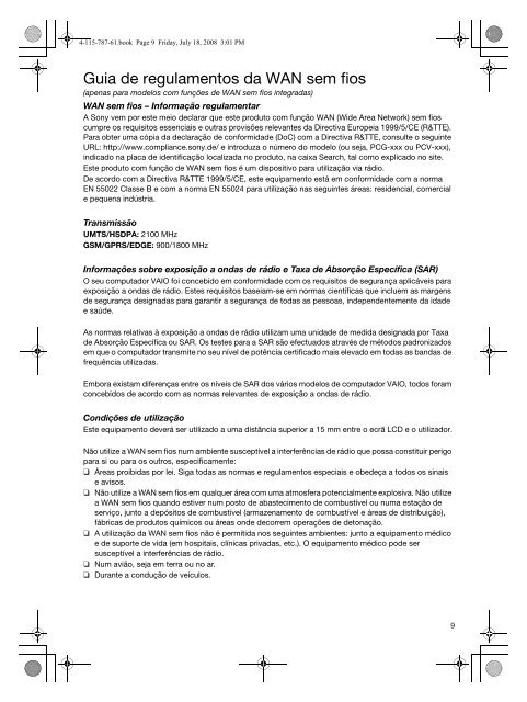 Sony VGN-CS11SR - VGN-CS11SR Documents de garantie Portugais