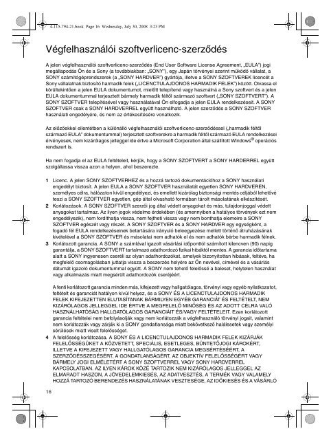 Sony VGN-CS11SR - VGN-CS11SR Documents de garantie Hongrois