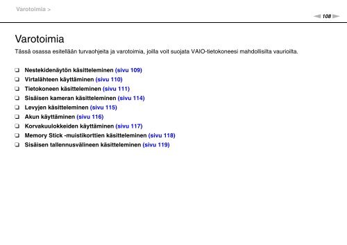 Sony VGN-FW46Z - VGN-FW46Z Mode d'emploi Finlandais