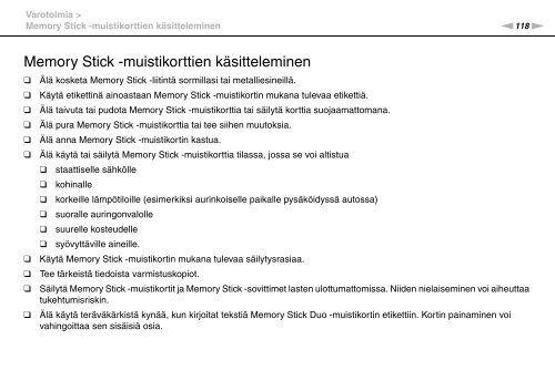 Sony VGN-FW46Z - VGN-FW46Z Mode d'emploi Finlandais