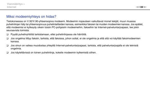 Sony VGN-FW46Z - VGN-FW46Z Mode d'emploi Finlandais