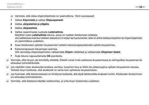 Sony VGN-FW46Z - VGN-FW46Z Mode d'emploi Finlandais