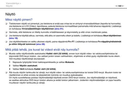 Sony VGN-FW46Z - VGN-FW46Z Mode d'emploi Finlandais