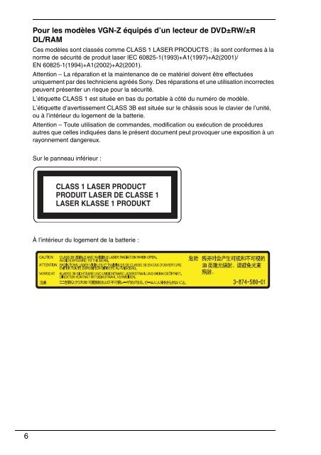 Sony VGN-FW46Z - VGN-FW46Z Documents de garantie Fran&ccedil;ais