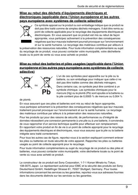 Sony VGN-FW46Z - VGN-FW46Z Documents de garantie Fran&ccedil;ais