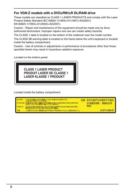 Sony VGN-FW46Z - VGN-FW46Z Documents de garantie Anglais