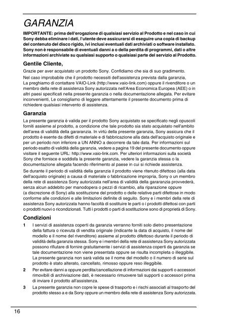 Sony VGN-FW46Z - VGN-FW46Z Documents de garantie Italien