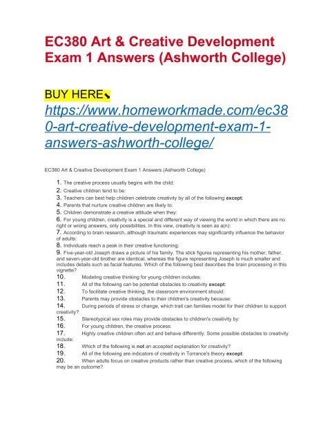 EC380 Art &amp; Creative Development Exam 1 Answers (Ashworth College)