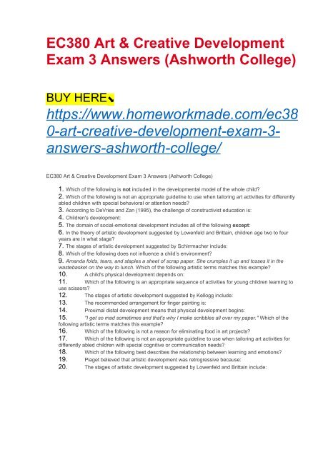 EC380 Art &amp; Creative Development Exam 3 Answers (Ashworth College)