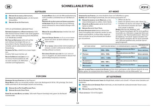 KitchenAid JC 212 BL - JC 212 BL DE (858721201490) Scheda programmi