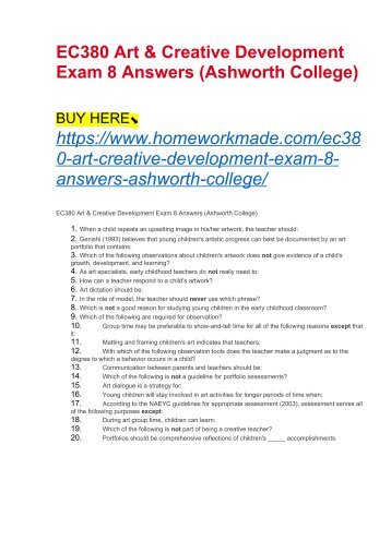 EC380 Art & Creative Development Exam 8 Answers (Ashworth College)