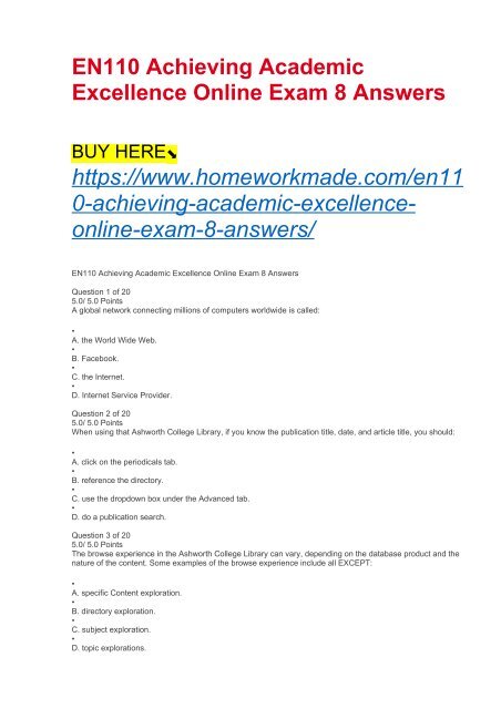 EN110 Achieving Academic Excellence Online Exam 8 Answers