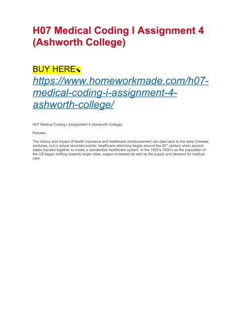 H07 Medical Coding I Assignment 4 (Ashworth College)
