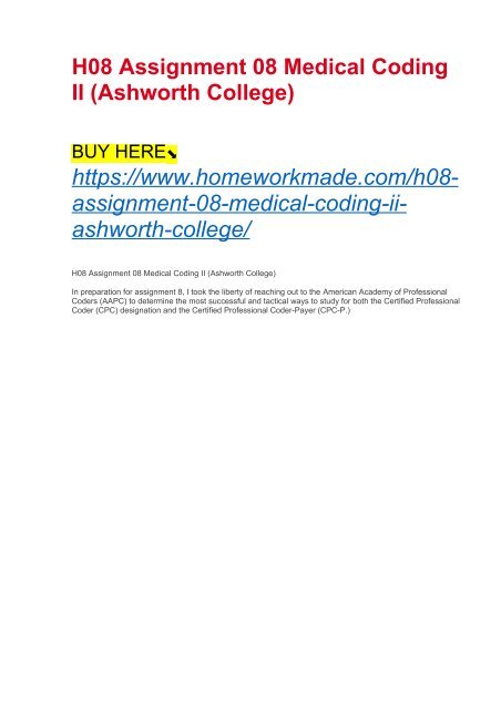 H08 Assignment 08 Medical Coding II (Ashworth College)