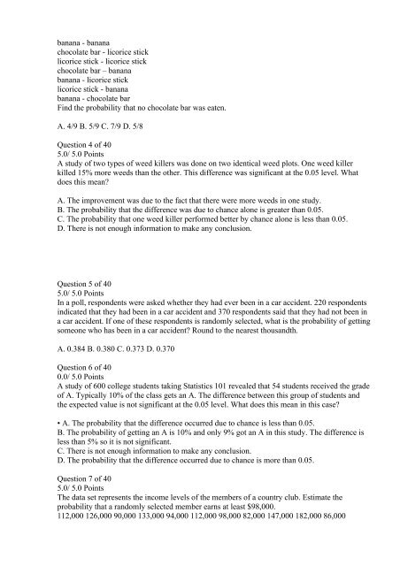 MA260 Statistical Analysis Online Exam 6 Answers (Ashworth College)