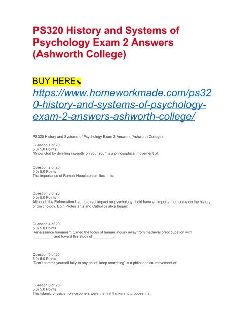 PS320 History and Systems of Psychology Exam 2 Answers (Ashworth College)