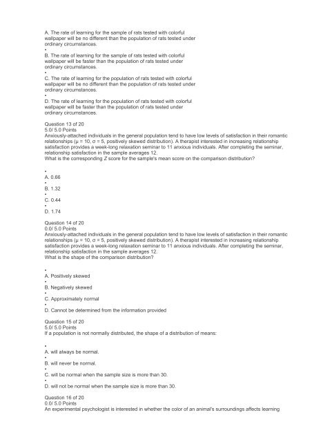 PS390 Statistical Reasoning in Psychology Exam 3 Answers (Ashworth College)