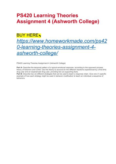 PS420 Learning Theories Assignment 4 (Ashworth College)