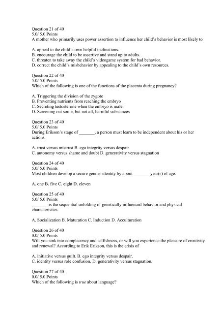 S02 Introduction To Psychology II Exam 5 Answers (Ashworth College)