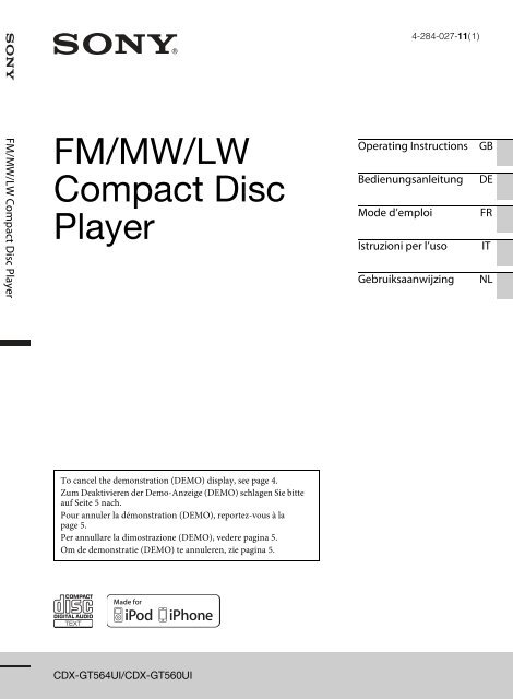 Sony CDX-GT560UI - CDX-GT560UI Consignes d&rsquo;utilisation Fran&ccedil;ais