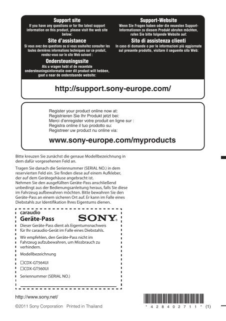 Sony CDX-GT560UI - CDX-GT560UI Consignes d&rsquo;utilisation