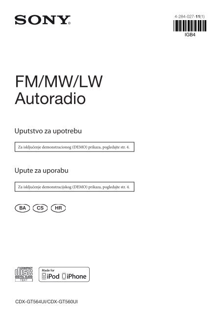 Sony CDX-GT560UI - CDX-GT560UI Consignes d&rsquo;utilisation Croate