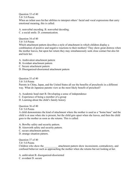 S03 HUMAN GROWTH AND DEVELOPMENT EXAM 5 Answers (Ashworth College)