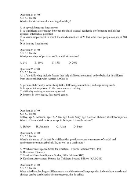 S03 HUMAN GROWTH AND DEVELOPMENT EXAM 7 Answers (Ashworth College)