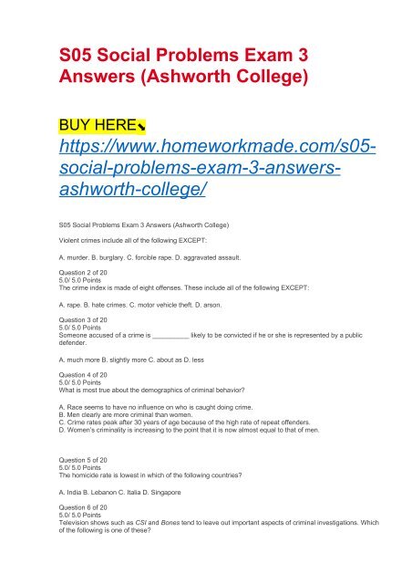 S05 Social Problems Exam 3 Answers (Ashworth College)