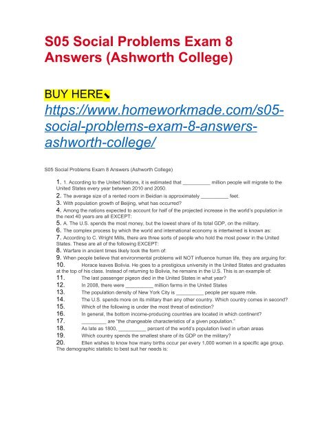 S05 Social Problems Exam 8 Answers (Ashworth College)