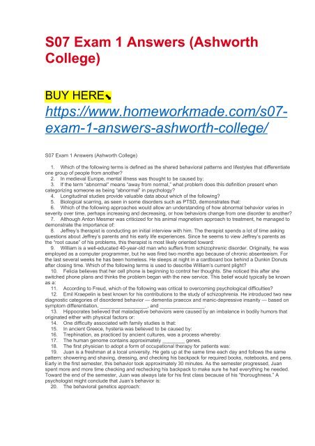 S07 Exam 1 Answers (Ashworth College)