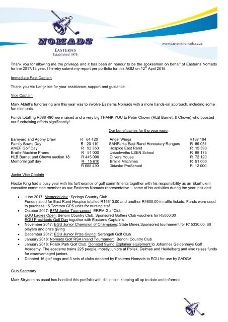 AGM Captains Report 2017-18