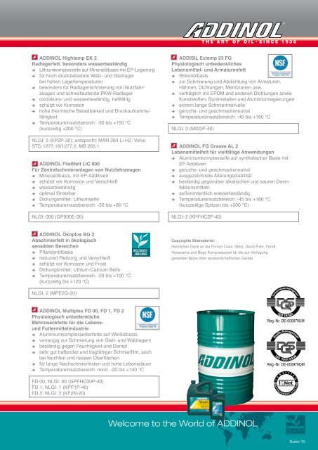 ADDINOL Hochleistungs-Schmierstoffe - Land- und Forstwirtschaft