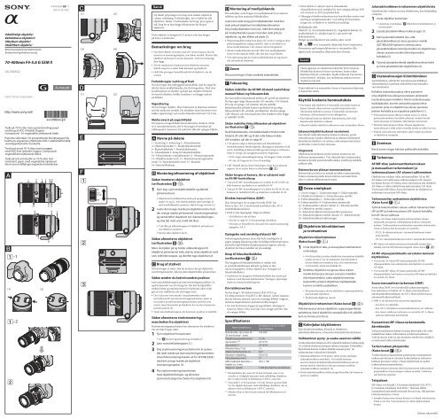 Sony SAL70400G2 - SAL70400G2 Consignes d&rsquo;utilisation Finlandais