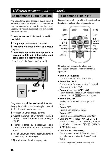 Sony CDX-GT44U - CDX-GT44U Mode d'emploi Roumain