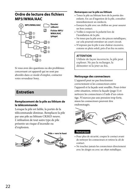 Sony CDX-GT44U - CDX-GT44U Consignes d&rsquo;utilisation Fran&ccedil;ais