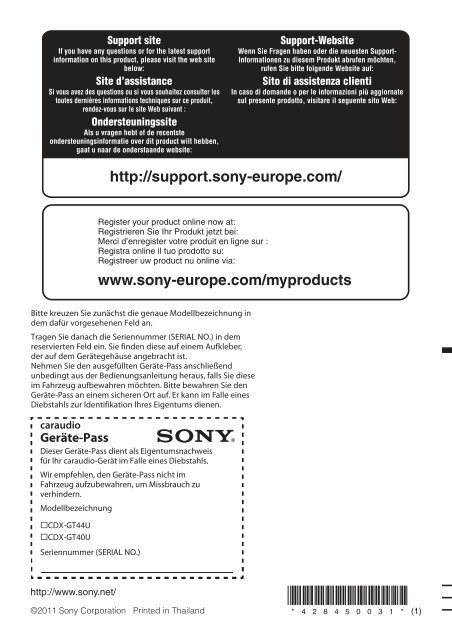 Sony CDX-GT44U - CDX-GT44U Consignes d&rsquo;utilisation Anglais