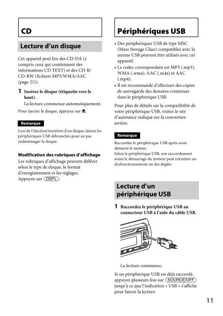 Sony CDX-GT44U - CDX-GT44U Consignes d&rsquo;utilisation Anglais