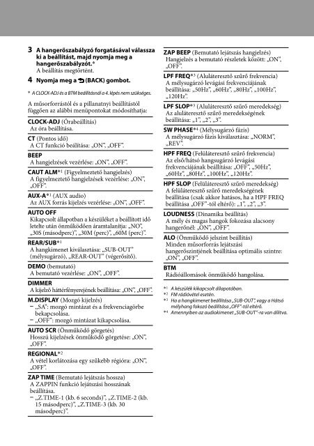 Sony CDX-GT44U - CDX-GT44U Mode d'emploi Hongrois