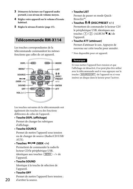 Sony CDX-GT44U - CDX-GT44U Consignes d&rsquo;utilisation