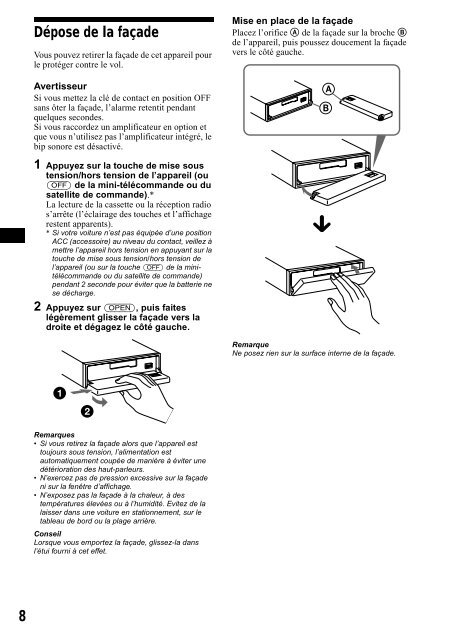 Sony XR-CA800 - XR-CA800 Consignes d&rsquo;utilisation Anglais