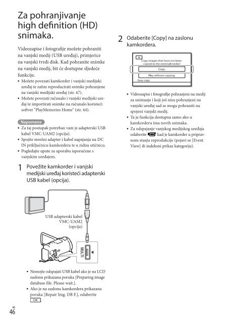 Sony HDR-PJ650E - HDR-PJ650E Mode d'emploi Croate